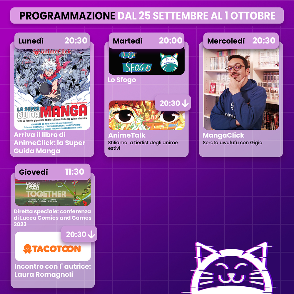 AnimeClick su Twitch: programma dal 25 settembre all'1 ottobre